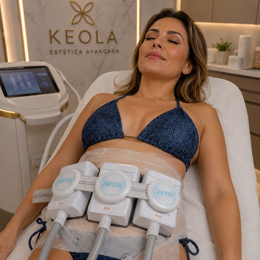 Sessão de criolipólise para gordura localizada na Clínica Keola em Belo Horizonte